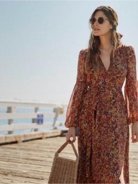 New Christy Dawn Bergen Mystic Garden V-Neck Long Sleeve Maxi Dress